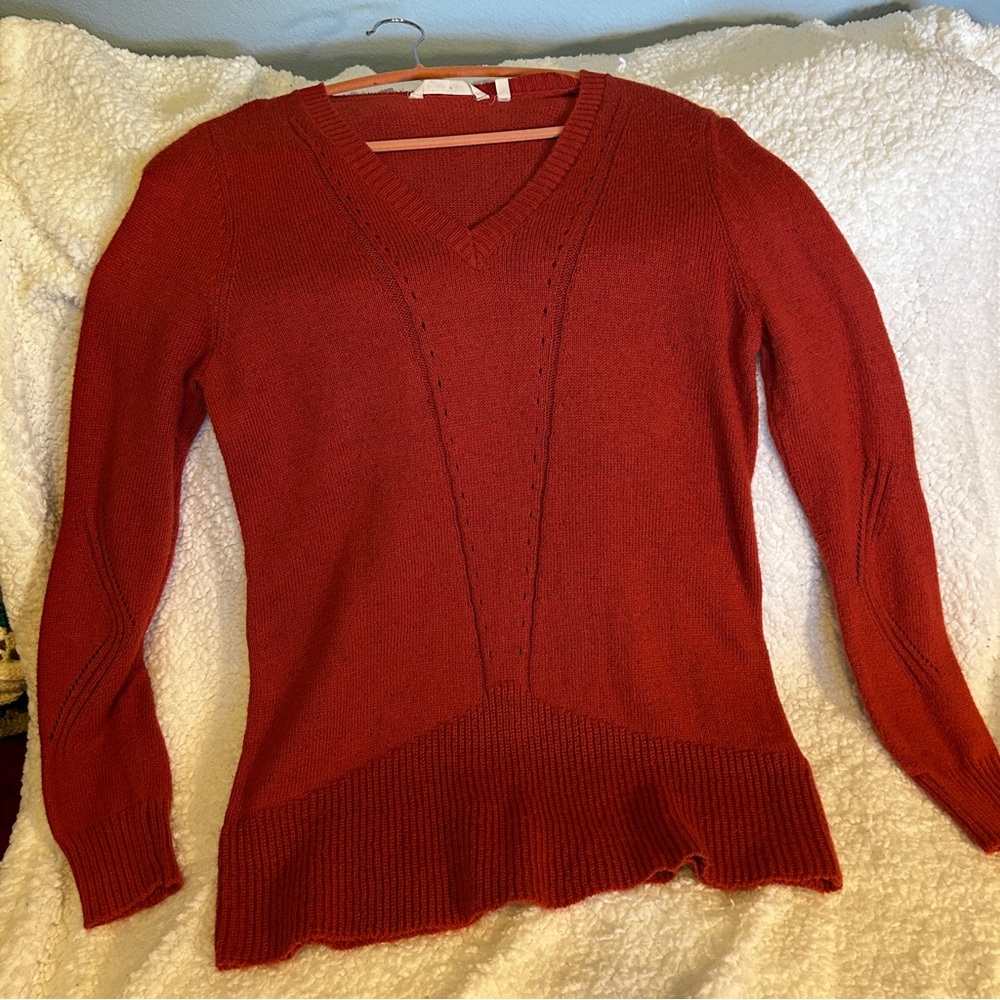 SOFT SURROUNDINGS Dark Orange Red Cozy V-neck Tunic Sweater Women’s M